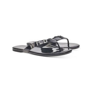 WILD PAIR Womens Black Fantasia Round Toe Slip On Thong Sandals Shoes 7.5 M